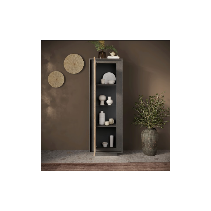 Vitrine sky 1 porte – Finition Mercure / Anthracite